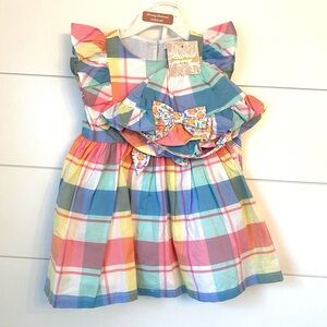 NWT Tommy Bahama Multicolor Plaid Dress + matching bloomers & hat. (Size 24 m)